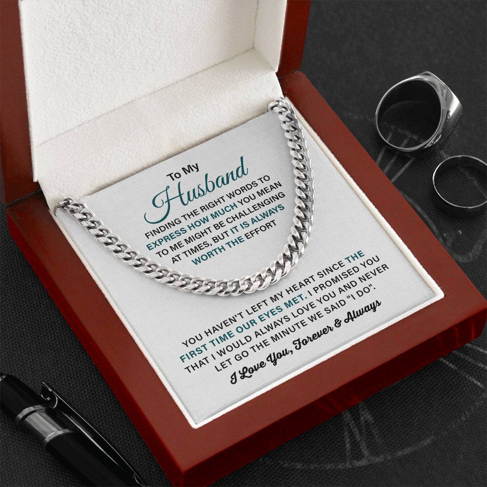 To My Husband Cuban Link Chain, Romantic Gift for Husband, Anniversary Gift from Wife, Meaningful Jewelry for Him