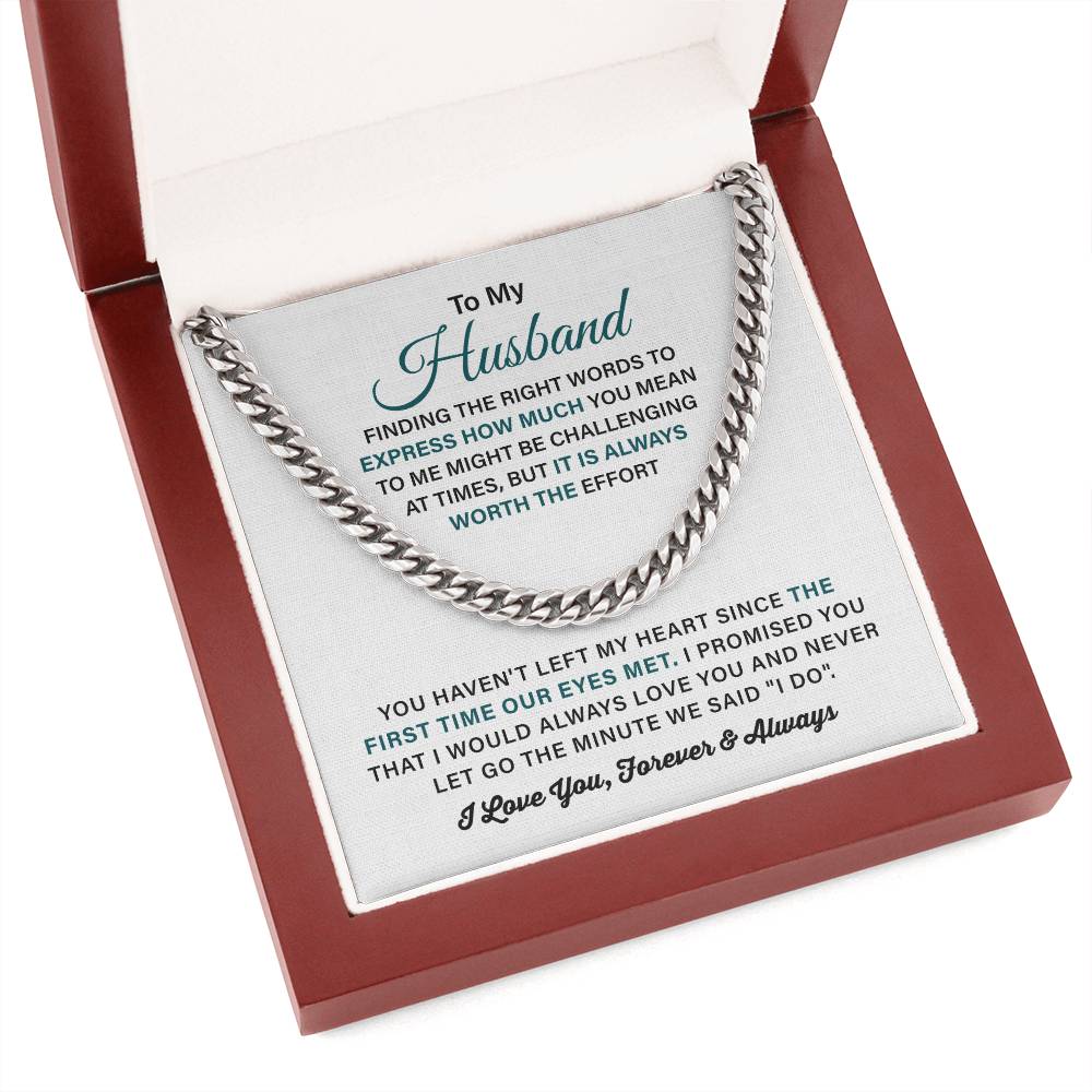 To My Husband Cuban Link Chain, Romantic Gift for Husband, Anniversary Gift from Wife, Meaningful Jewelry for Him