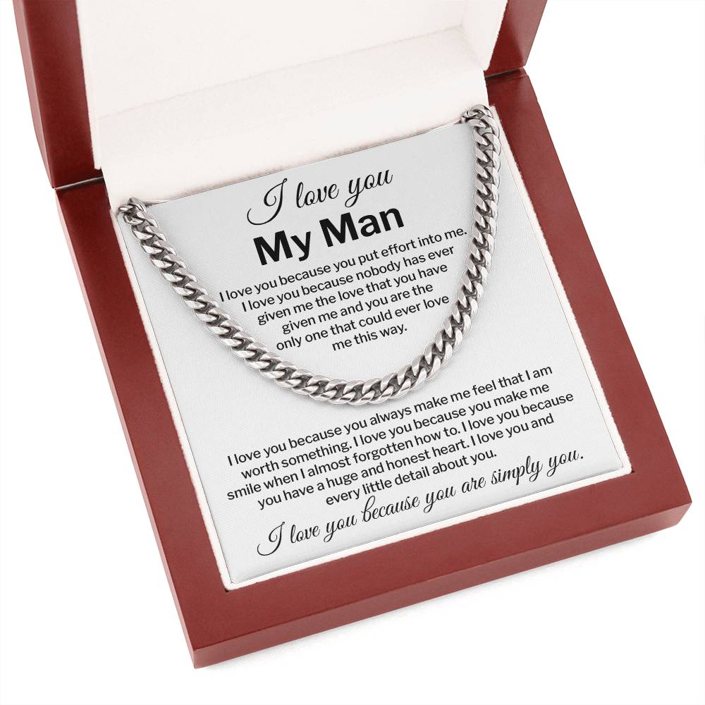 I Love You My Man Necklace Gift Special Romantic Gift Unique Boyfriend Necklace Emotional Love Jewelry Perfect Boyfriend Gift Meaningful Love Necklace Unique Love Gift For Him Valentine's Day Gift Special Gift For Him Sentimental Gift For Boyfriend