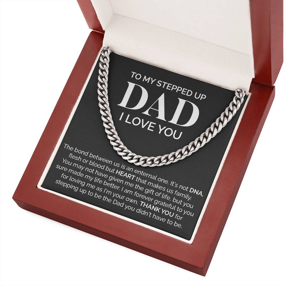 Stepped Up Dad Cuban Link Chain Gift – Bonus Dad Necklace