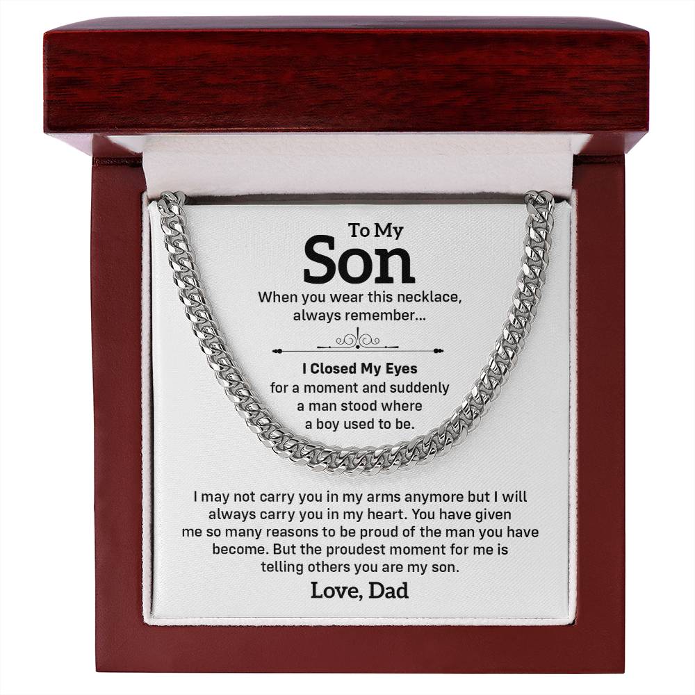 Cuban Chain Necklace Gift for Son from Dad – I Closed My Eyes Card