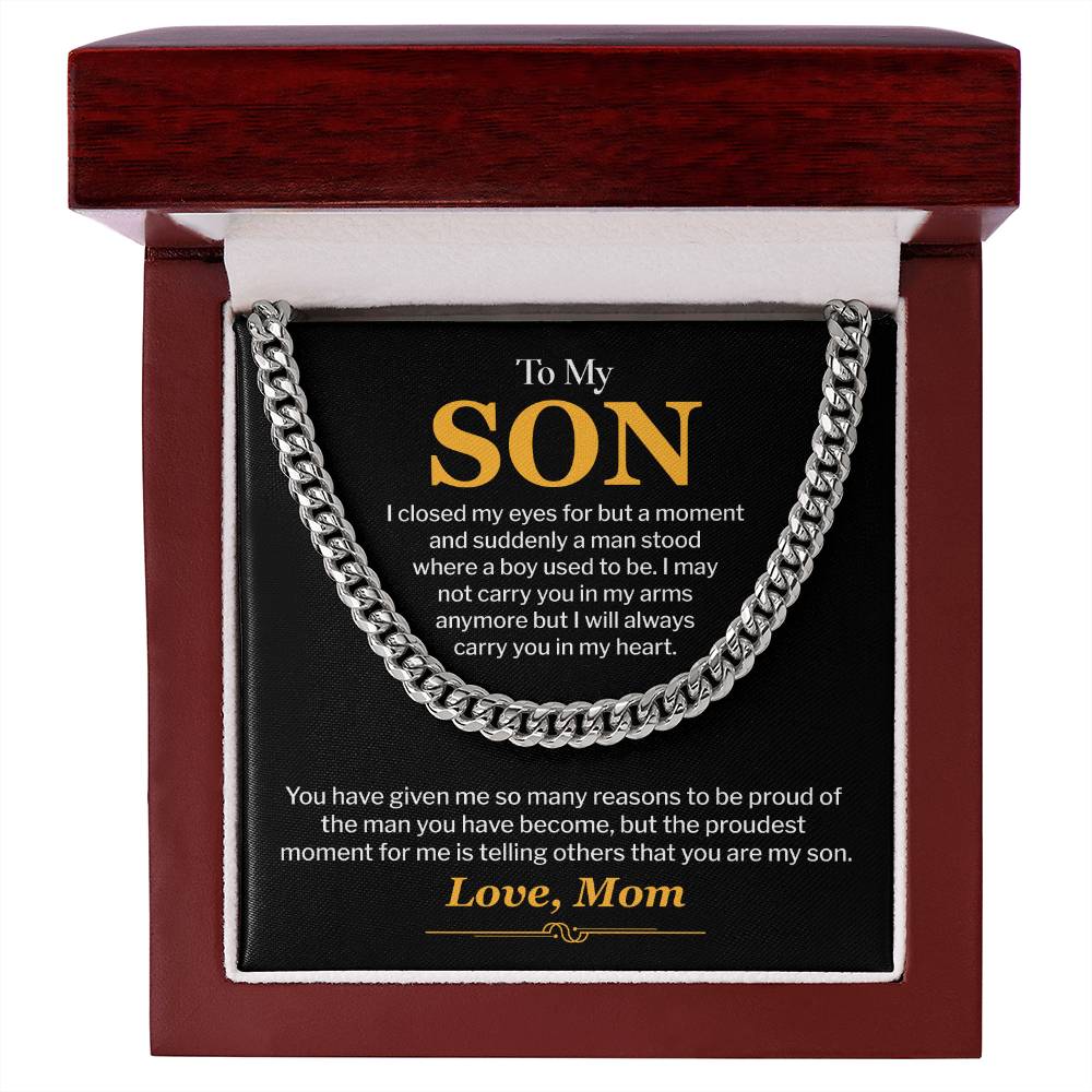 Cuban Chain Gift for Son from Mom with Message Card
