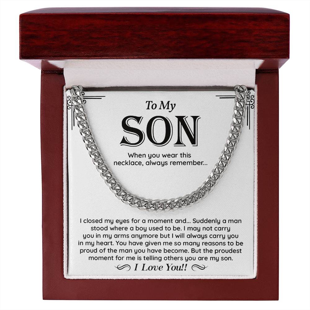Cuban Link Necklace Gift for Son from Mom – Proud of the Man You Are