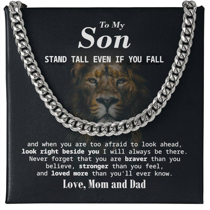 Cuban Chain Gift for Son from Mom and Dad with Inspirational Lion Message