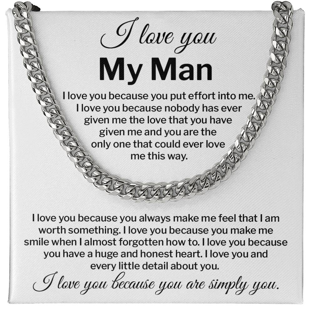 I Love You My Man Necklace Gift Special Romantic Gift Unique Boyfriend Necklace Emotional Love Jewelry Perfect Boyfriend Gift Meaningful Love Necklace Unique Love Gift For Him Valentine's Day Gift Special Gift For Him Sentimental Gift For Boyfriend