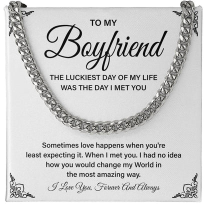 Boyfriend Gift – Cuban Chain with Lucky in Love Message