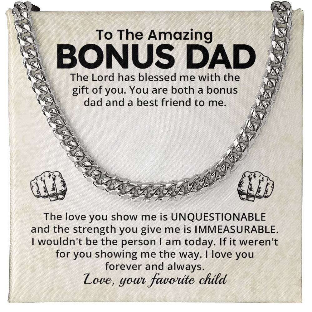 Bonus Dad Cuban Chain Necklace Gift With Loving Message