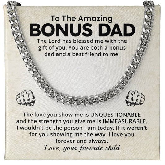 Bonus Dad Cuban Chain Necklace Gift With Loving Message