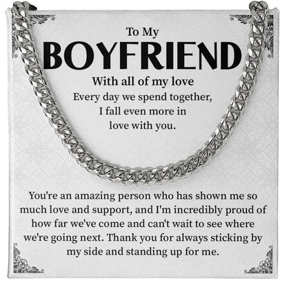 Cuban Chain Necklace Gift for Boyfriend with Message