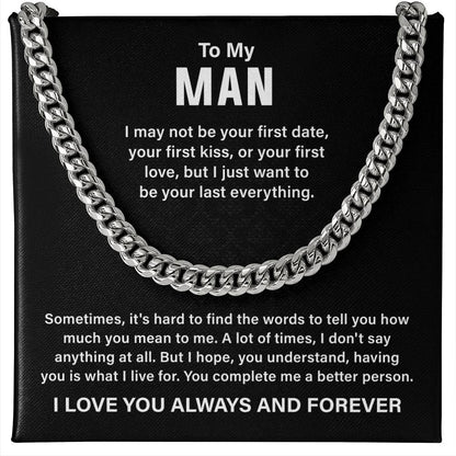 Cuban Chain Necklace Gift for Man with Love Message Card
