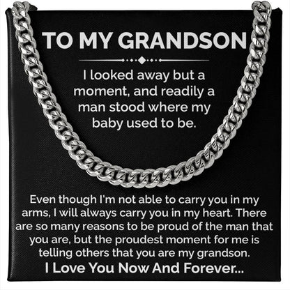To My Grandson Cuban Chain Gift With Message Card