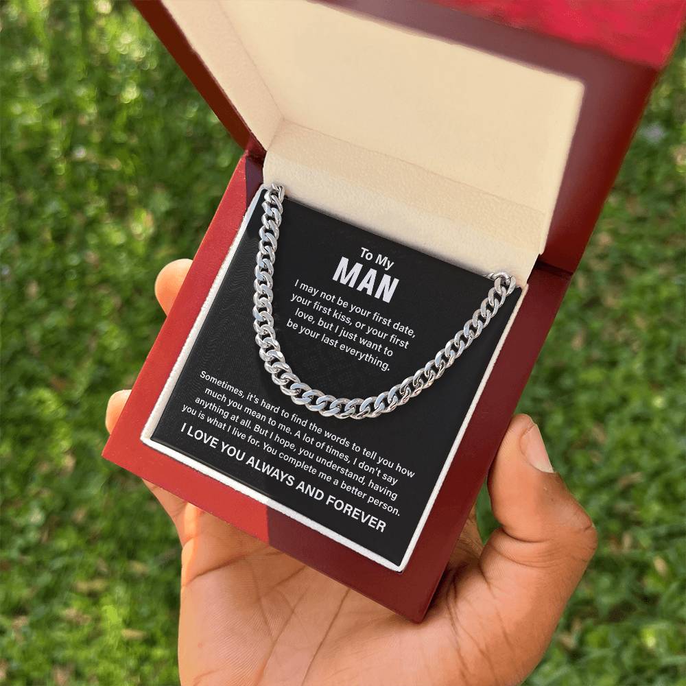 Cuban Chain Necklace Gift for Man with Love Message Card