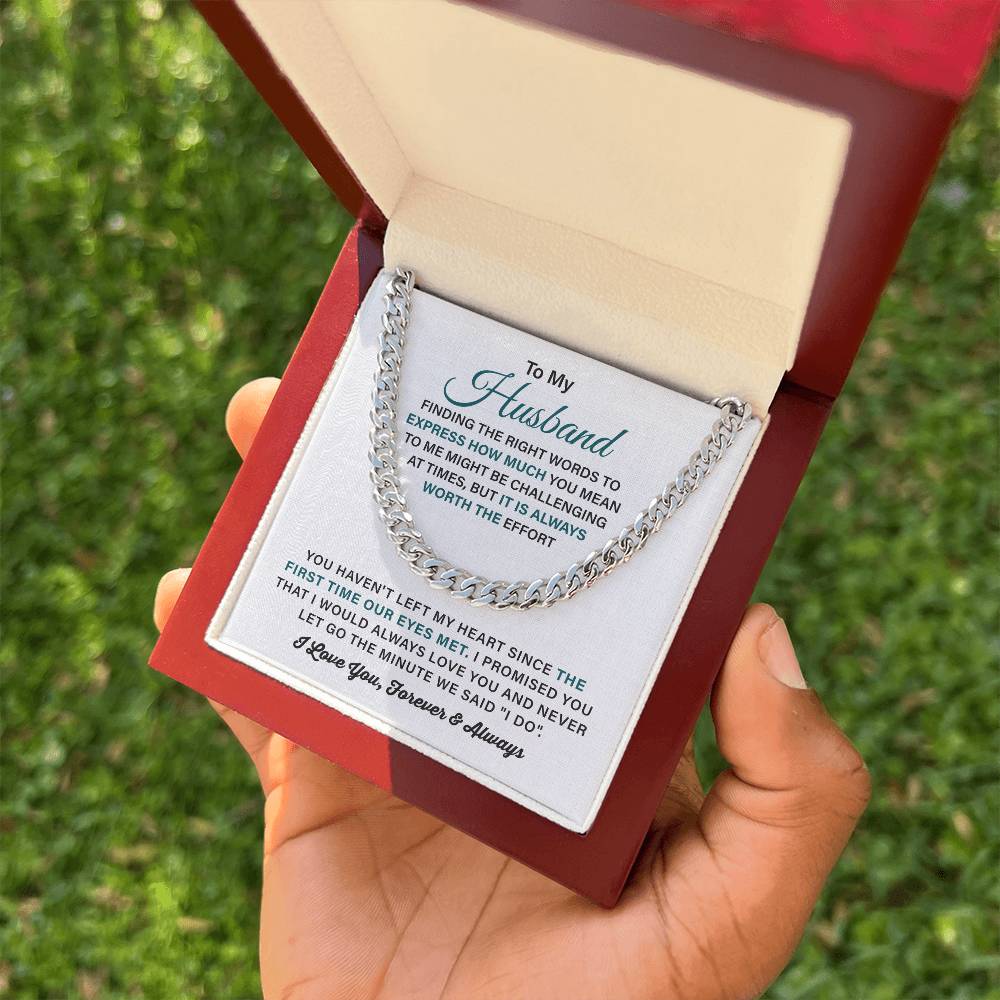 To My Husband Cuban Link Chain, Romantic Gift for Husband, Anniversary Gift from Wife, Meaningful Jewelry for Him