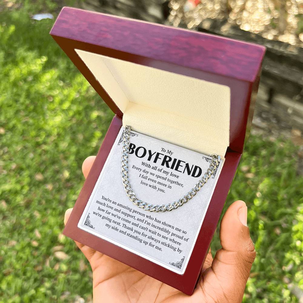 Cuban Chain Necklace Gift for Boyfriend with Message