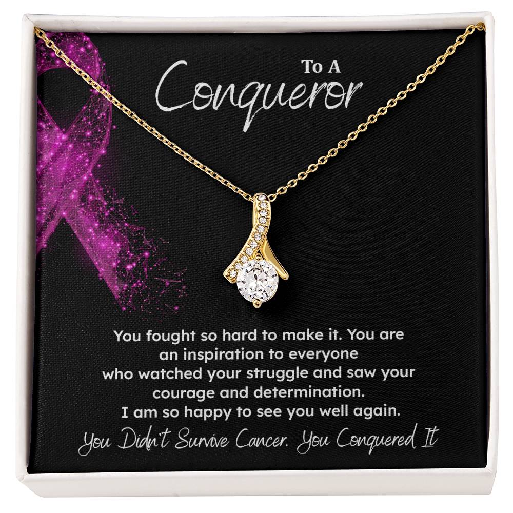 A Conqueror Fighting cancer jewelry Conqueror necklace Meaningful gift Supportive gift for cancer warriors You are strong necklace Braver necklace Stronger necklace Breast cancer necklace for soulmate Breast cancer necklace for soulmate