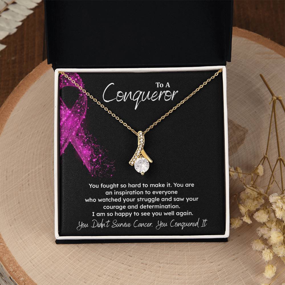 A Conqueror Fighting cancer jewelry Conqueror necklace Meaningful gift Supportive gift for cancer warriors You are strong necklace Braver necklace Stronger necklace Breast cancer necklace for soulmate Breast cancer necklace for soulmate