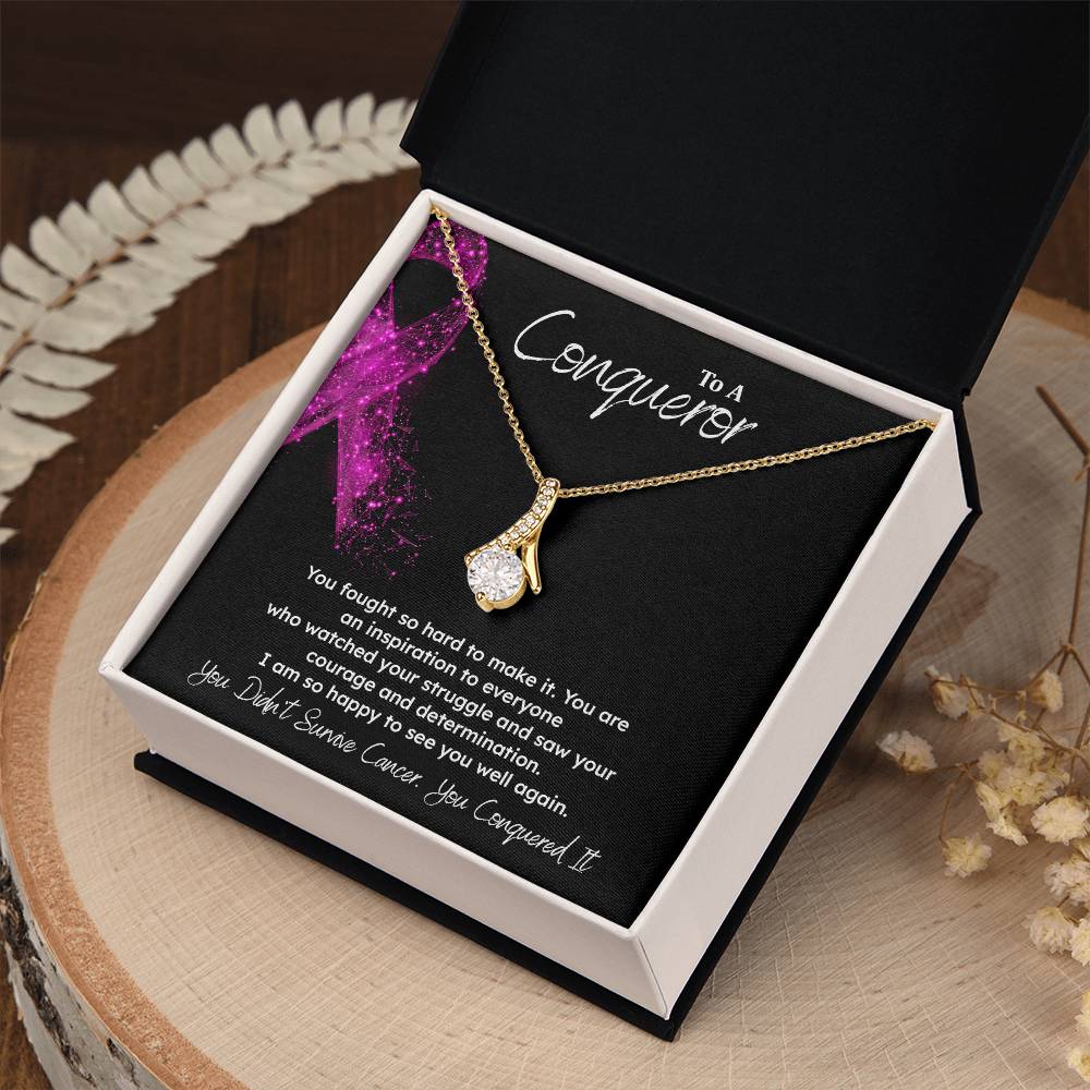 A Conqueror Fighting cancer jewelry Conqueror necklace Meaningful gift Supportive gift for cancer warriors You are strong necklace Braver necklace Stronger necklace Breast cancer necklace for soulmate Breast cancer necklace for soulmate