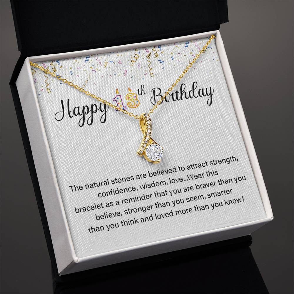 13th Birthday Necklace for Teen Girl – Crystal Pendant with Card