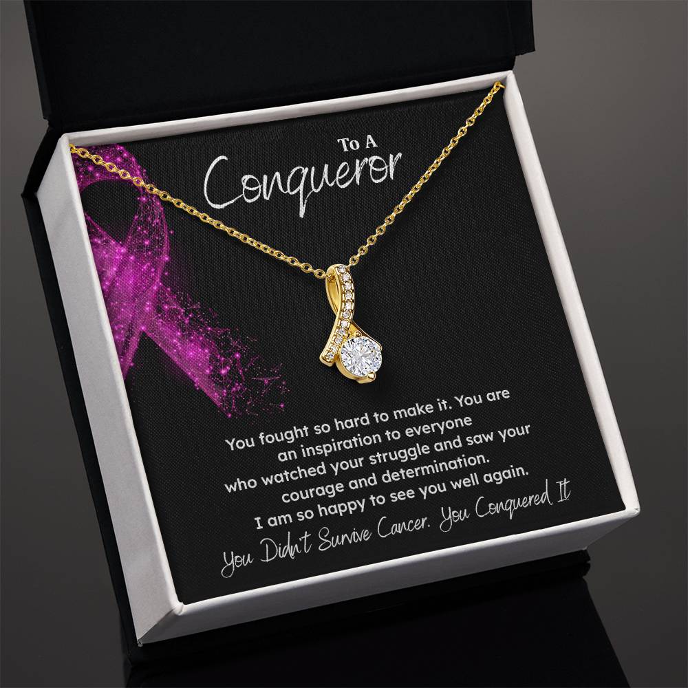 A Conqueror Fighting cancer jewelry Conqueror necklace Meaningful gift Supportive gift for cancer warriors You are strong necklace Braver necklace Stronger necklace Breast cancer necklace for soulmate Breast cancer necklace for soulmate