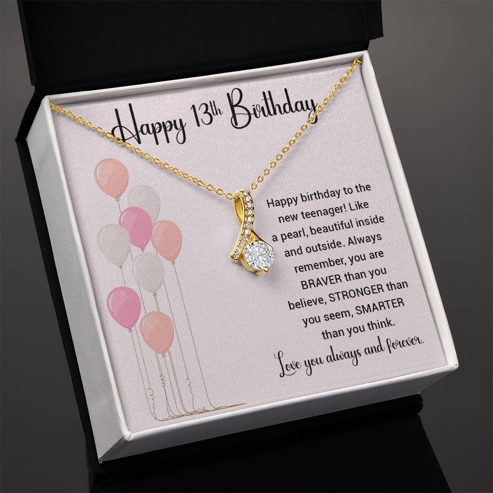 13th Birthday Necklace for Girl – Elegant Gift with Balloon Card