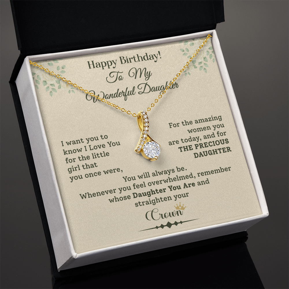 Birthday Necklace Gift for Daughter Crown Message Card