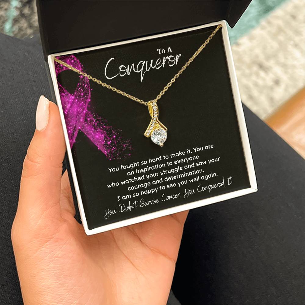 A Conqueror Fighting cancer jewelry Conqueror necklace Meaningful gift Supportive gift for cancer warriors You are strong necklace Braver necklace Stronger necklace Breast cancer necklace for soulmate Breast cancer necklace for soulmate