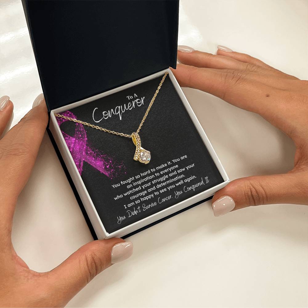 A Conqueror Fighting cancer jewelry Conqueror necklace Meaningful gift Supportive gift for cancer warriors You are strong necklace Braver necklace Stronger necklace Breast cancer necklace for soulmate Breast cancer necklace for soulmate