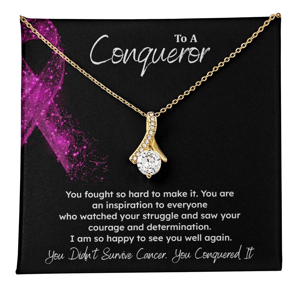 A Conqueror Fighting cancer jewelry Conqueror necklace Meaningful gift Supportive gift for cancer warriors You are strong necklace Braver necklace Stronger necklace Breast cancer necklace for soulmate Breast cancer necklace for soulmate