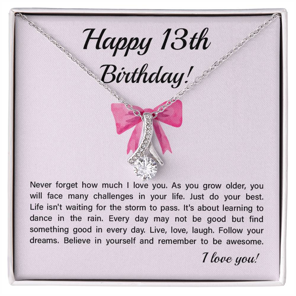 13th Birthday Necklace Gift for Teen Girl – Inspirational Card & Bow