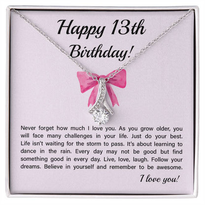 13th Birthday Necklace Gift for Teen Girl – Inspirational Card & Bow