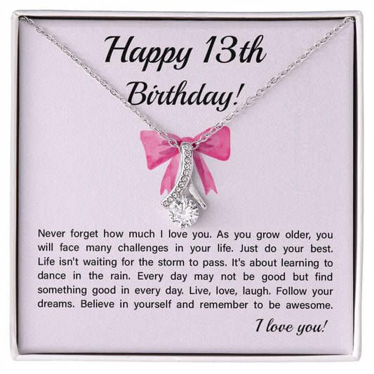 13th Birthday Necklace Gift for Teen Girl – Inspirational Card & Bow