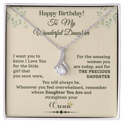 Birthday Necklace Gift for Daughter Crown Message Card