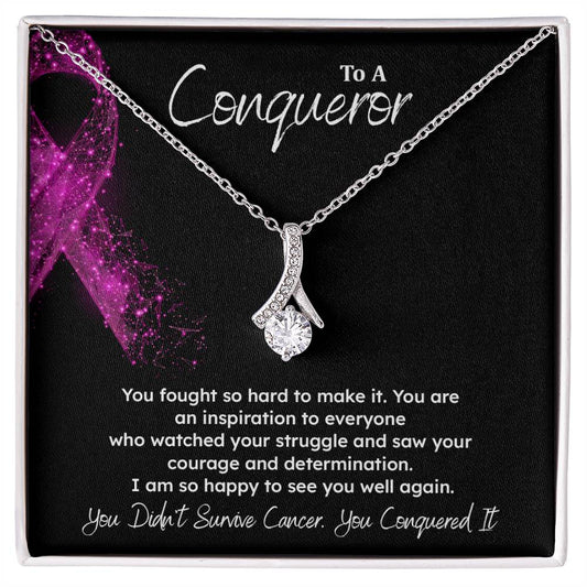 A Conqueror Fighting cancer jewelry Conqueror necklace Meaningful gift Supportive gift for cancer warriors You are strong necklace Braver necklace Stronger necklace Breast cancer necklace for soulmate Breast cancer necklace for soulmate