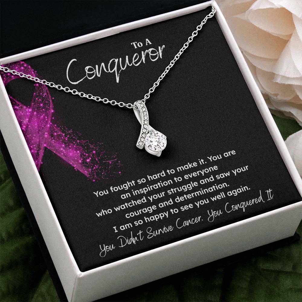 A Conqueror Fighting cancer jewelry Conqueror necklace Meaningful gift Supportive gift for cancer warriors You are strong necklace Braver necklace Stronger necklace Breast cancer necklace for soulmate Breast cancer necklace for soulmate