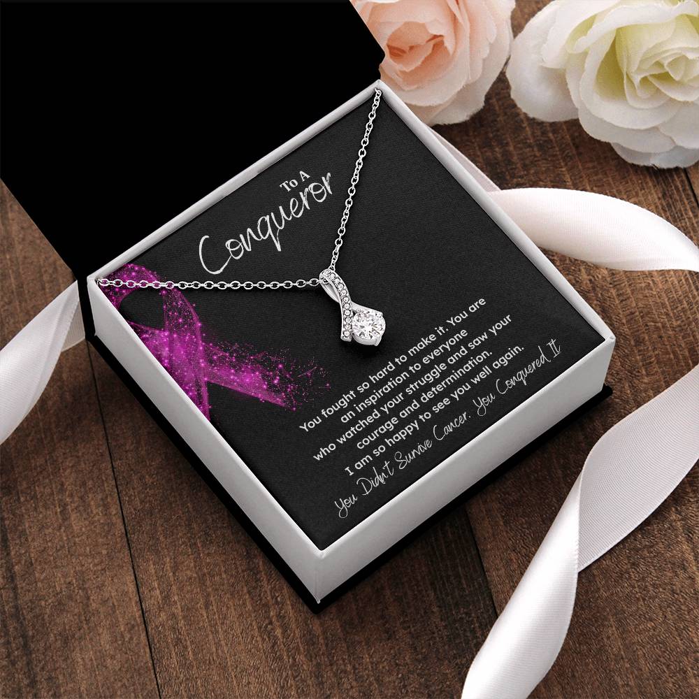 A Conqueror Fighting cancer jewelry Conqueror necklace Meaningful gift Supportive gift for cancer warriors You are strong necklace Braver necklace Stronger necklace Breast cancer necklace for soulmate Breast cancer necklace for soulmate