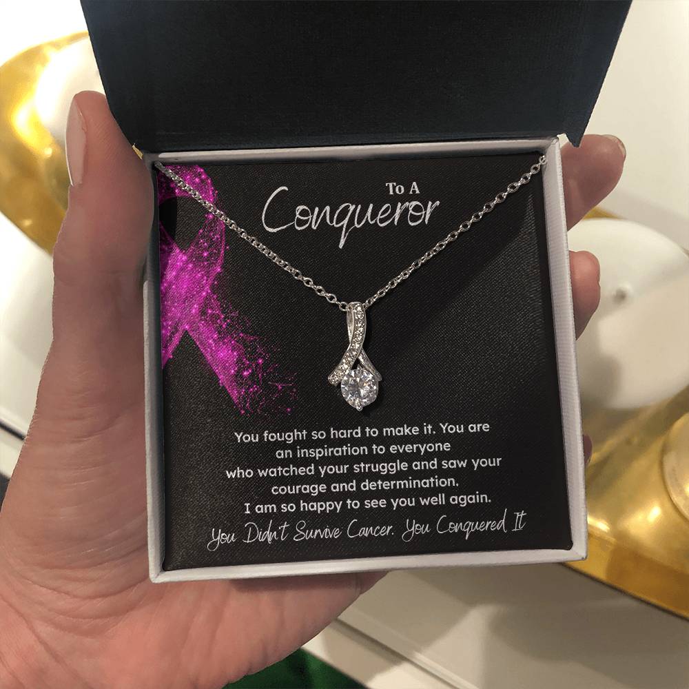 A Conqueror Fighting cancer jewelry Conqueror necklace Meaningful gift Supportive gift for cancer warriors You are strong necklace Braver necklace Stronger necklace Breast cancer necklace for soulmate Breast cancer necklace for soulmate