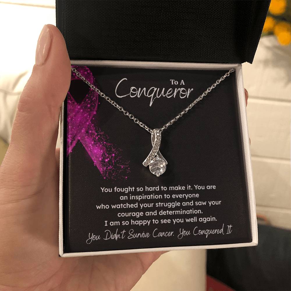 A Conqueror Fighting cancer jewelry Conqueror necklace Meaningful gift Supportive gift for cancer warriors You are strong necklace Braver necklace Stronger necklace Breast cancer necklace for soulmate Breast cancer necklace for soulmate