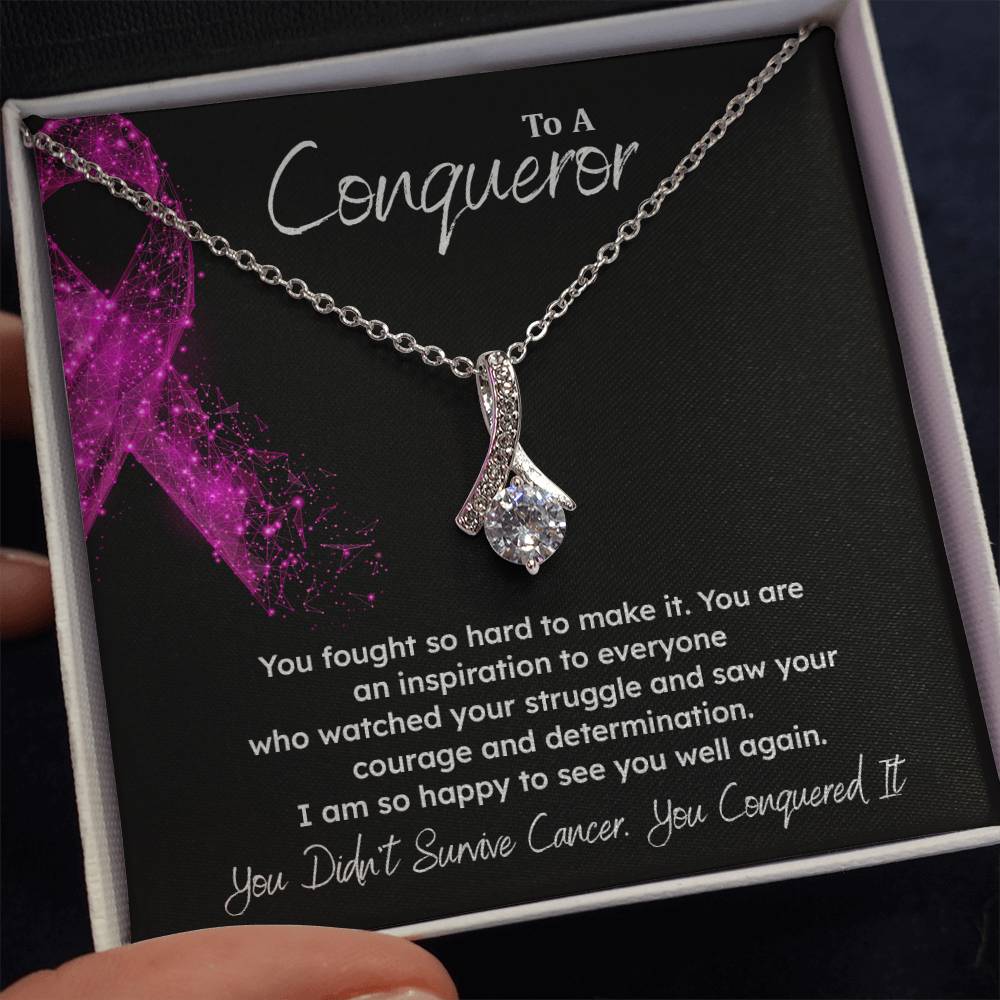 A Conqueror Fighting cancer jewelry Conqueror necklace Meaningful gift Supportive gift for cancer warriors You are strong necklace Braver necklace Stronger necklace Breast cancer necklace for soulmate Breast cancer necklace for soulmate