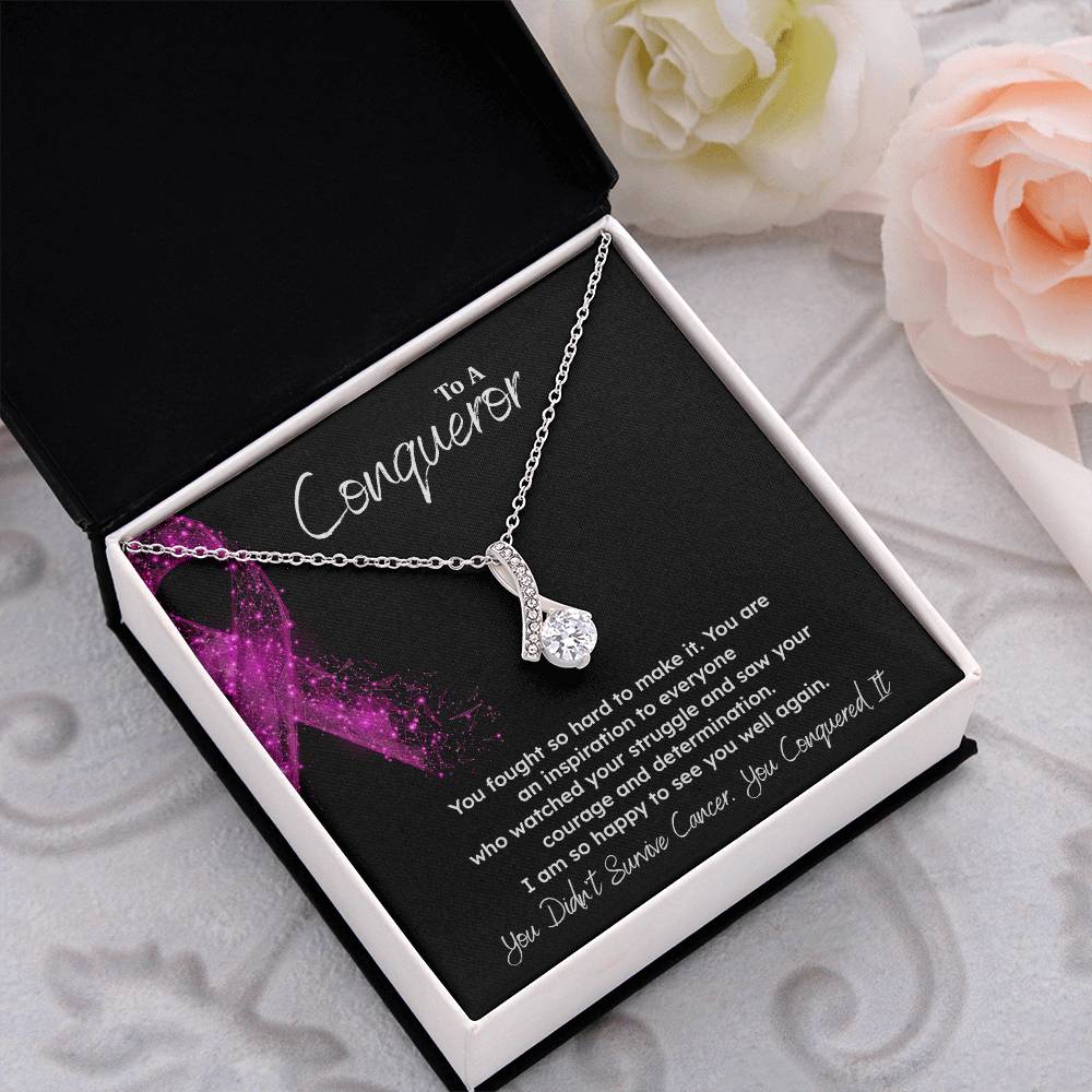 A Conqueror Fighting cancer jewelry Conqueror necklace Meaningful gift Supportive gift for cancer warriors You are strong necklace Braver necklace Stronger necklace Breast cancer necklace for soulmate Breast cancer necklace for soulmate