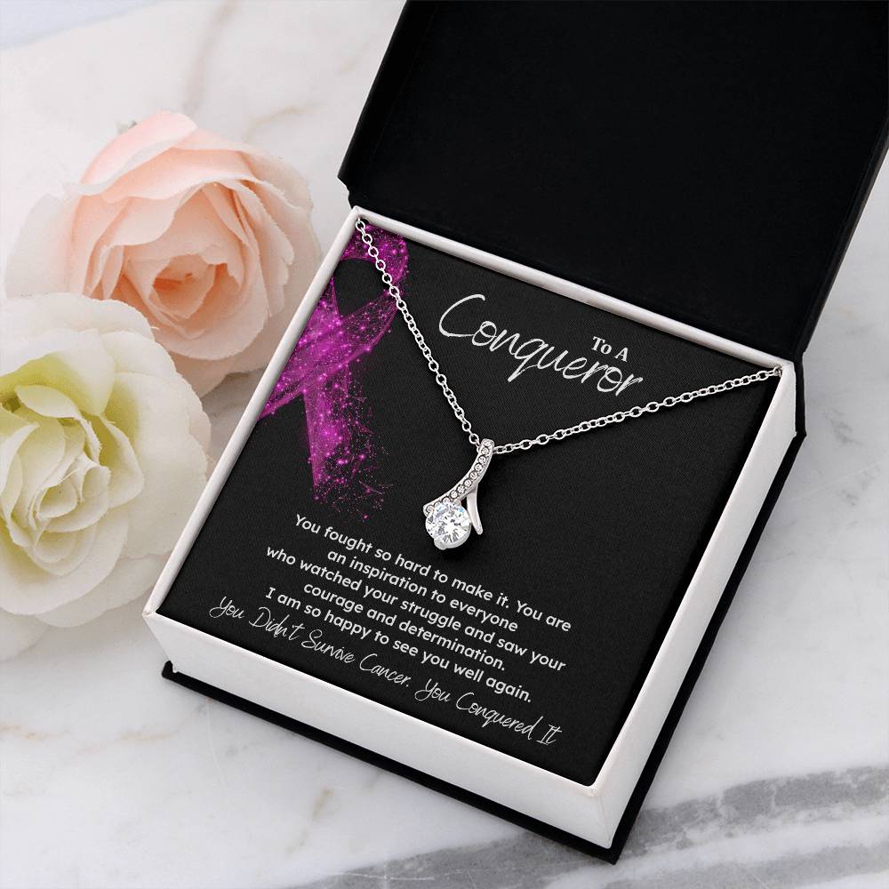 A Conqueror Fighting cancer jewelry Conqueror necklace Meaningful gift Supportive gift for cancer warriors You are strong necklace Braver necklace Stronger necklace Breast cancer necklace for soulmate Breast cancer necklace for soulmate