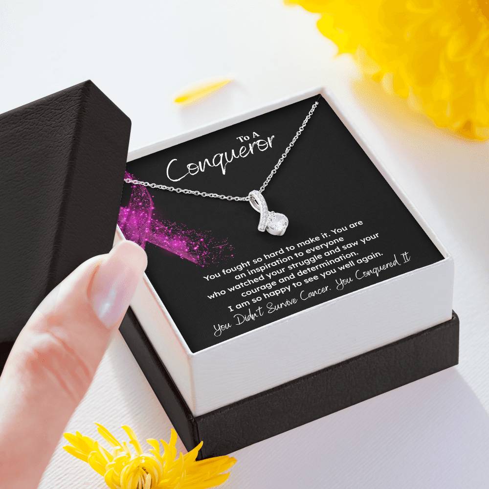 A Conqueror Fighting cancer jewelry Conqueror necklace Meaningful gift Supportive gift for cancer warriors You are strong necklace Braver necklace Stronger necklace Breast cancer necklace for soulmate Breast cancer necklace for soulmate