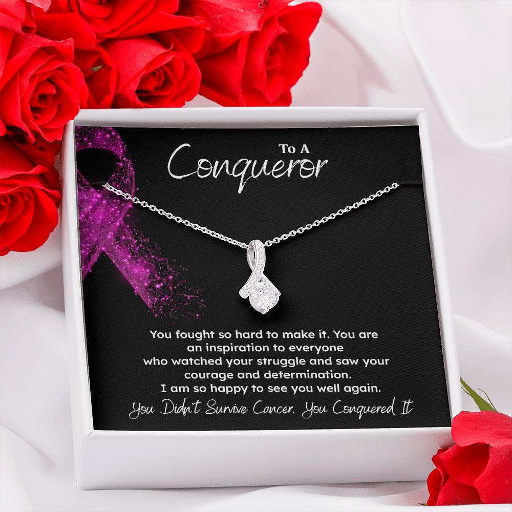 A Conqueror Fighting cancer jewelry Conqueror necklace Meaningful gift Supportive gift for cancer warriors You are strong necklace Braver necklace Stronger necklace Breast cancer necklace for soulmate Breast cancer necklace for soulmate