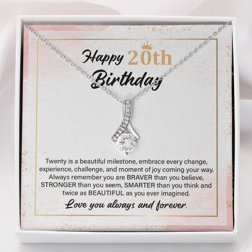 20th Birthday Necklace Gift with Message Card