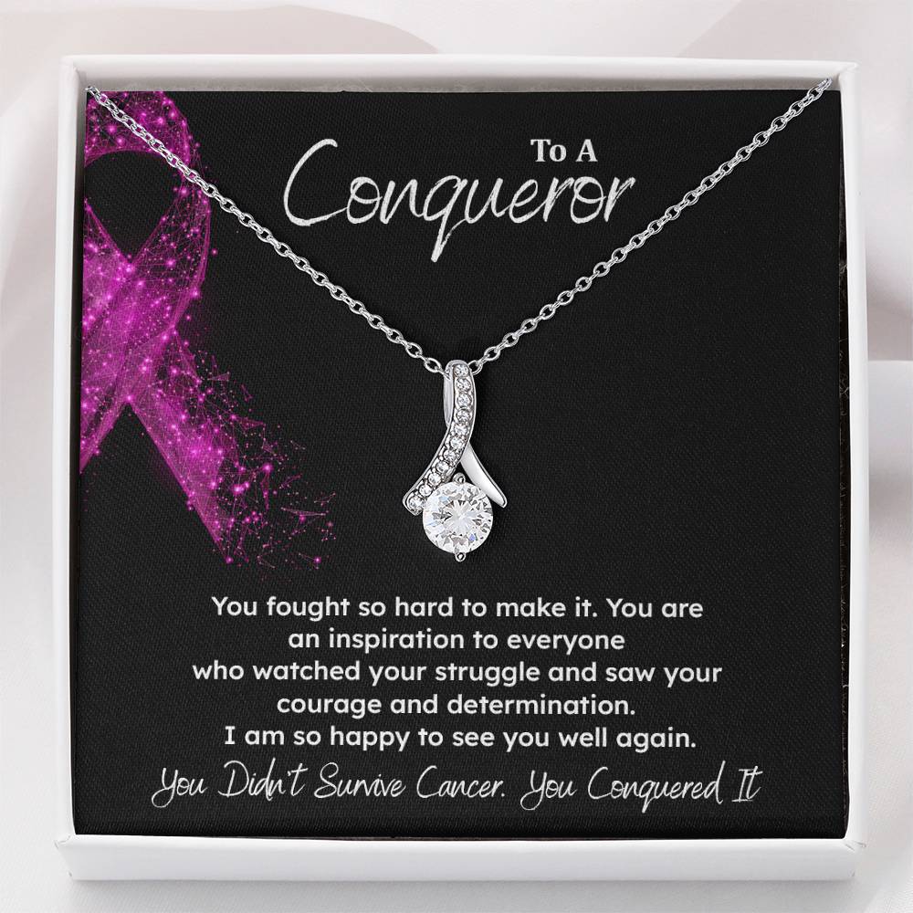 A Conqueror Fighting cancer jewelry Conqueror necklace Meaningful gift Supportive gift for cancer warriors You are strong necklace Braver necklace Stronger necklace Breast cancer necklace for soulmate Breast cancer necklace for soulmate