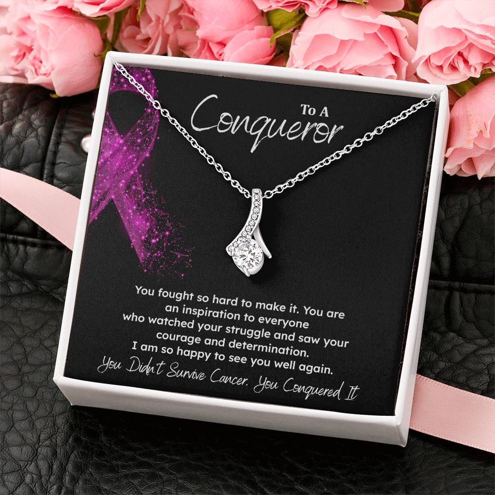 A Conqueror Fighting cancer jewelry Conqueror necklace Meaningful gift Supportive gift for cancer warriors You are strong necklace Braver necklace Stronger necklace Breast cancer necklace for soulmate Breast cancer necklace for soulmate