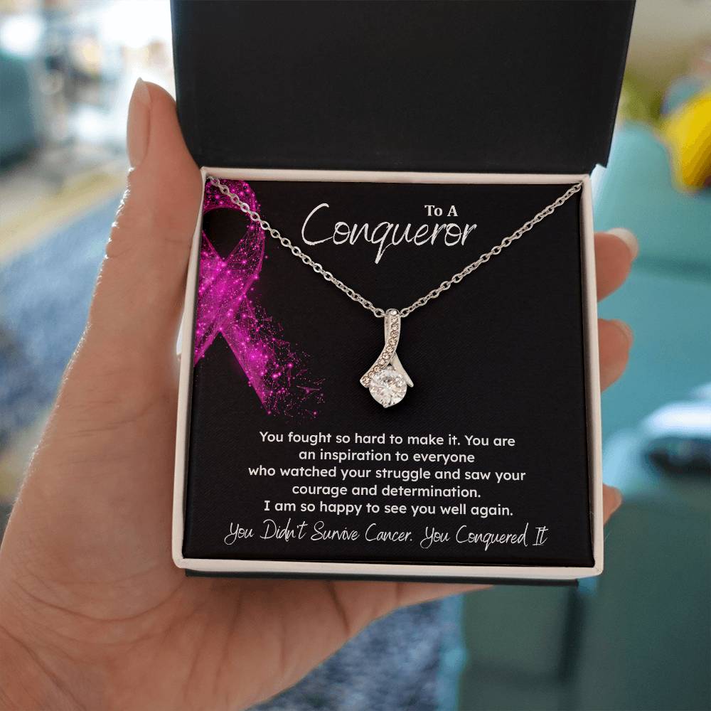 A Conqueror Fighting cancer jewelry Conqueror necklace Meaningful gift Supportive gift for cancer warriors You are strong necklace Braver necklace Stronger necklace Breast cancer necklace for soulmate Breast cancer necklace for soulmate