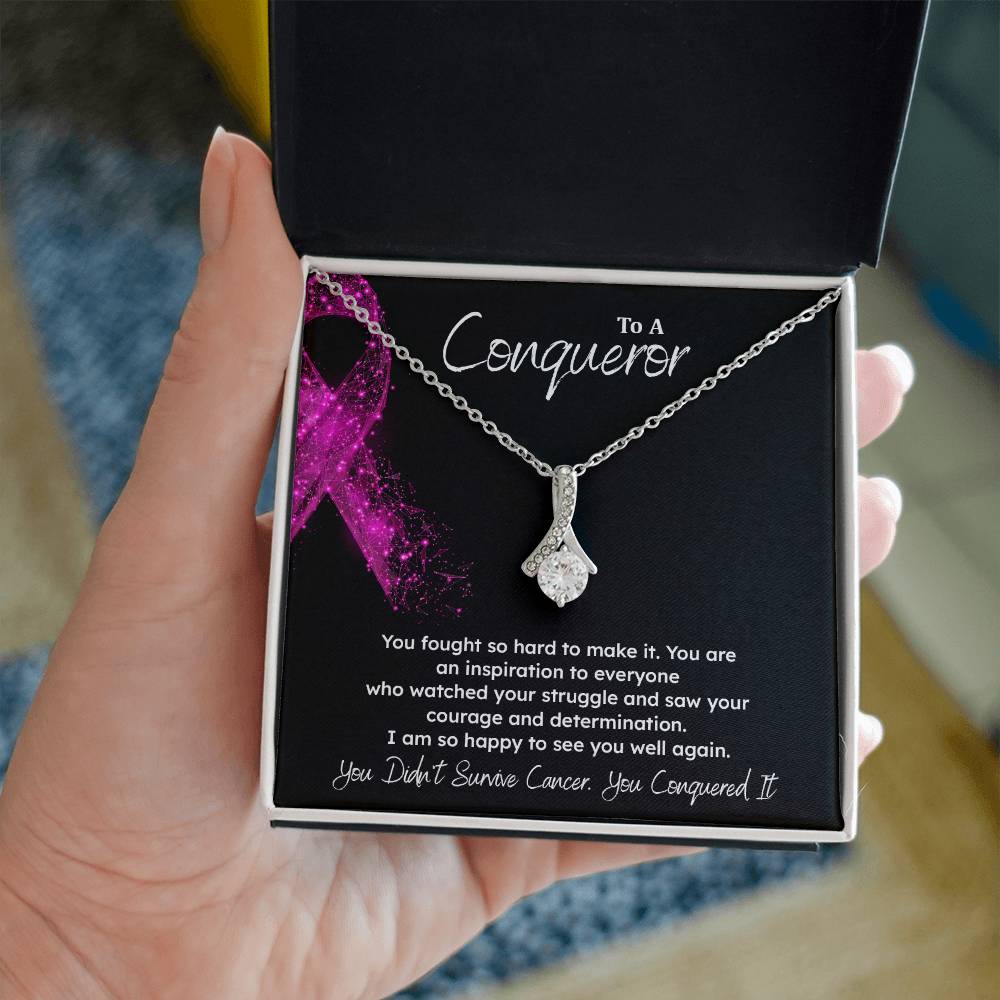 A Conqueror Fighting cancer jewelry Conqueror necklace Meaningful gift Supportive gift for cancer warriors You are strong necklace Braver necklace Stronger necklace Breast cancer necklace for soulmate Breast cancer necklace for soulmate