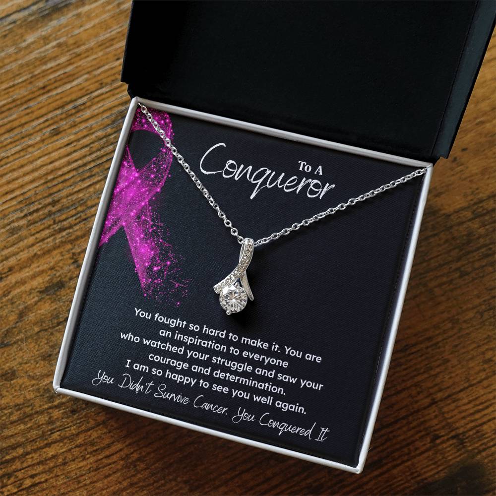 A Conqueror Fighting cancer jewelry Conqueror necklace Meaningful gift Supportive gift for cancer warriors You are strong necklace Braver necklace Stronger necklace Breast cancer necklace for soulmate Breast cancer necklace for soulmate