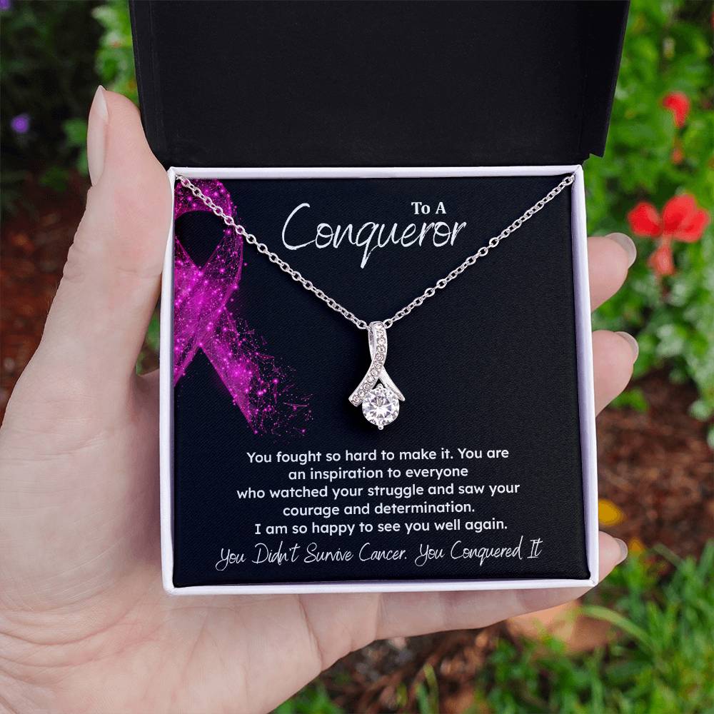 A Conqueror Fighting cancer jewelry Conqueror necklace Meaningful gift Supportive gift for cancer warriors You are strong necklace Braver necklace Stronger necklace Breast cancer necklace for soulmate Breast cancer necklace for soulmate