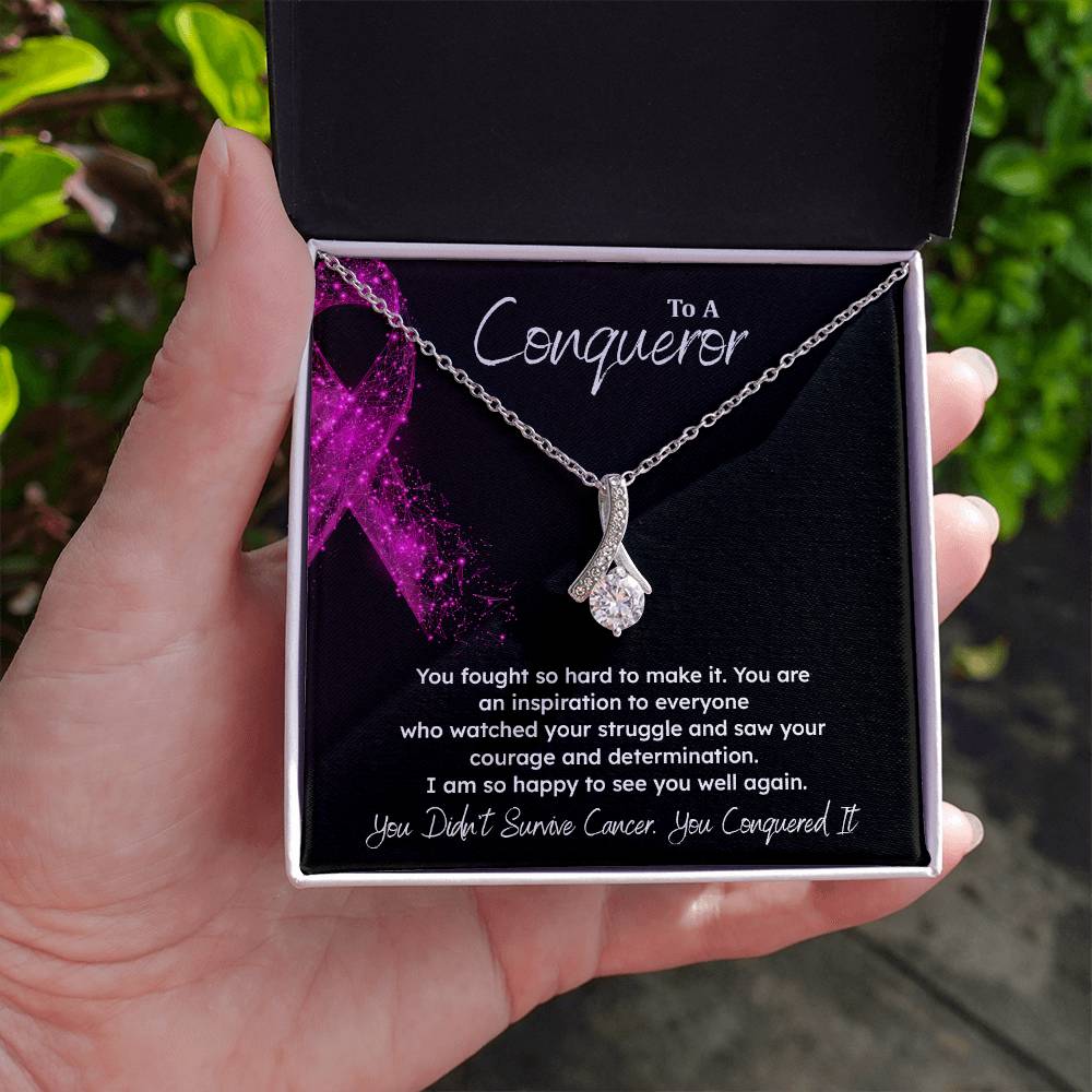 A Conqueror Fighting cancer jewelry Conqueror necklace Meaningful gift Supportive gift for cancer warriors You are strong necklace Braver necklace Stronger necklace Breast cancer necklace for soulmate Breast cancer necklace for soulmate